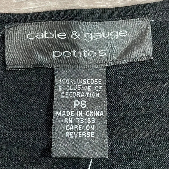 NWT Cable & Gauge Black Ruffled Sleeve Embroidered Neckline Peplum Top PS - Picture 15 of 16